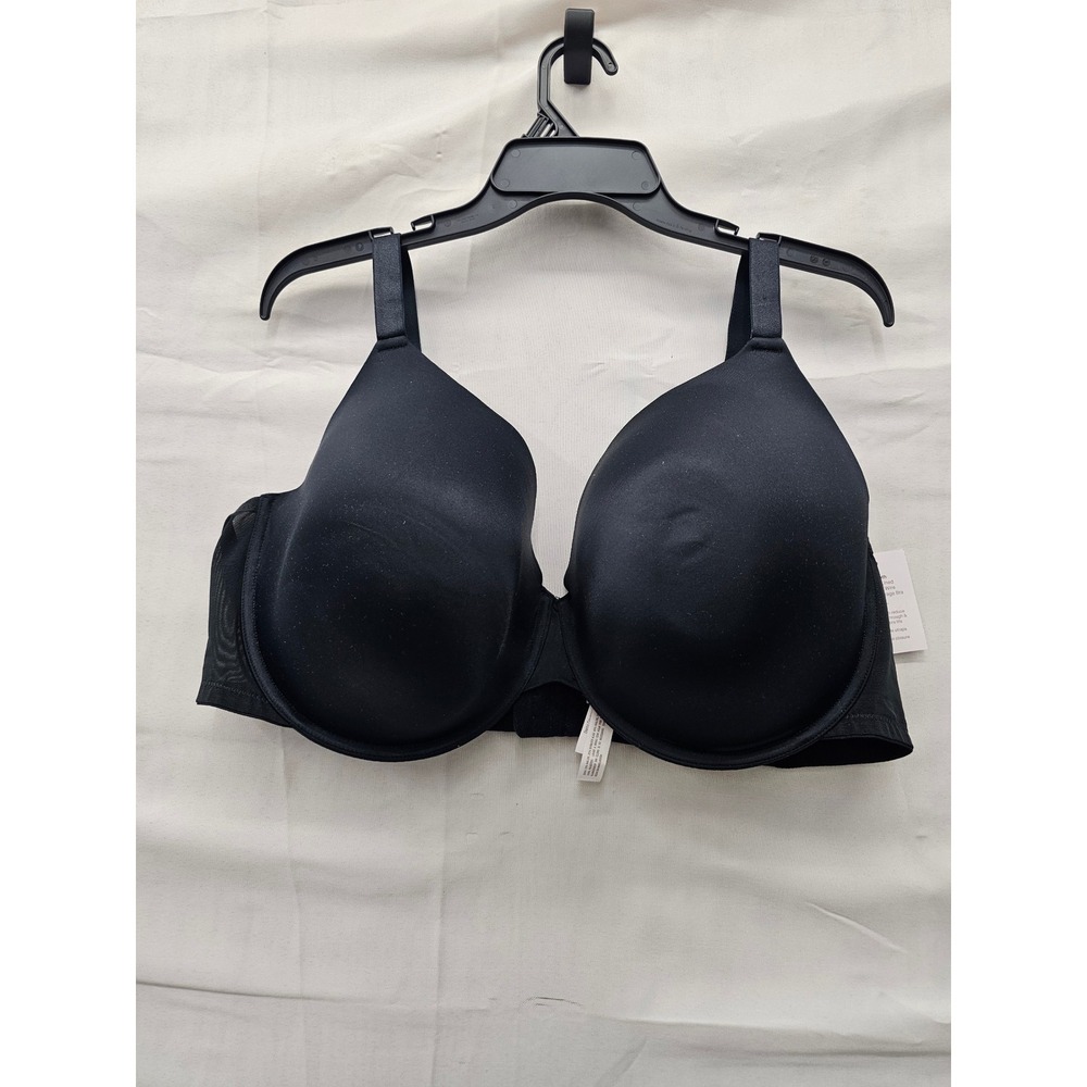 Auden Womens Demi Lightly Lined T-Shirt Bra Black Nylon Blend Casual Size 46DDD